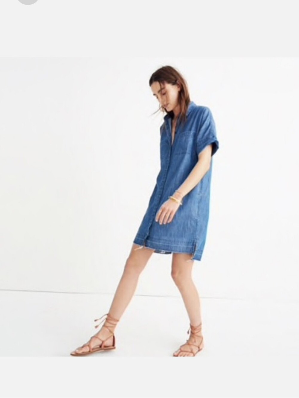 Madewell Courior Drop Hem Chambray Button-Up in Blue Size Xs